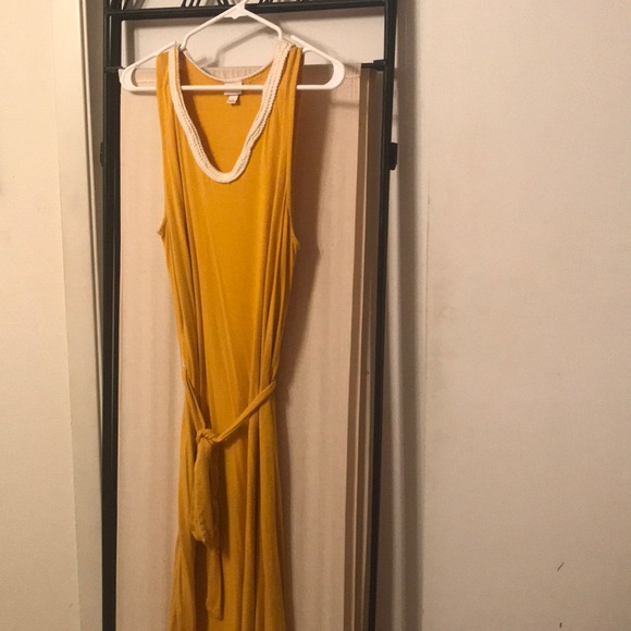 Merona Dresses & Skirts - Mustard yellow tie dress with white rope detail